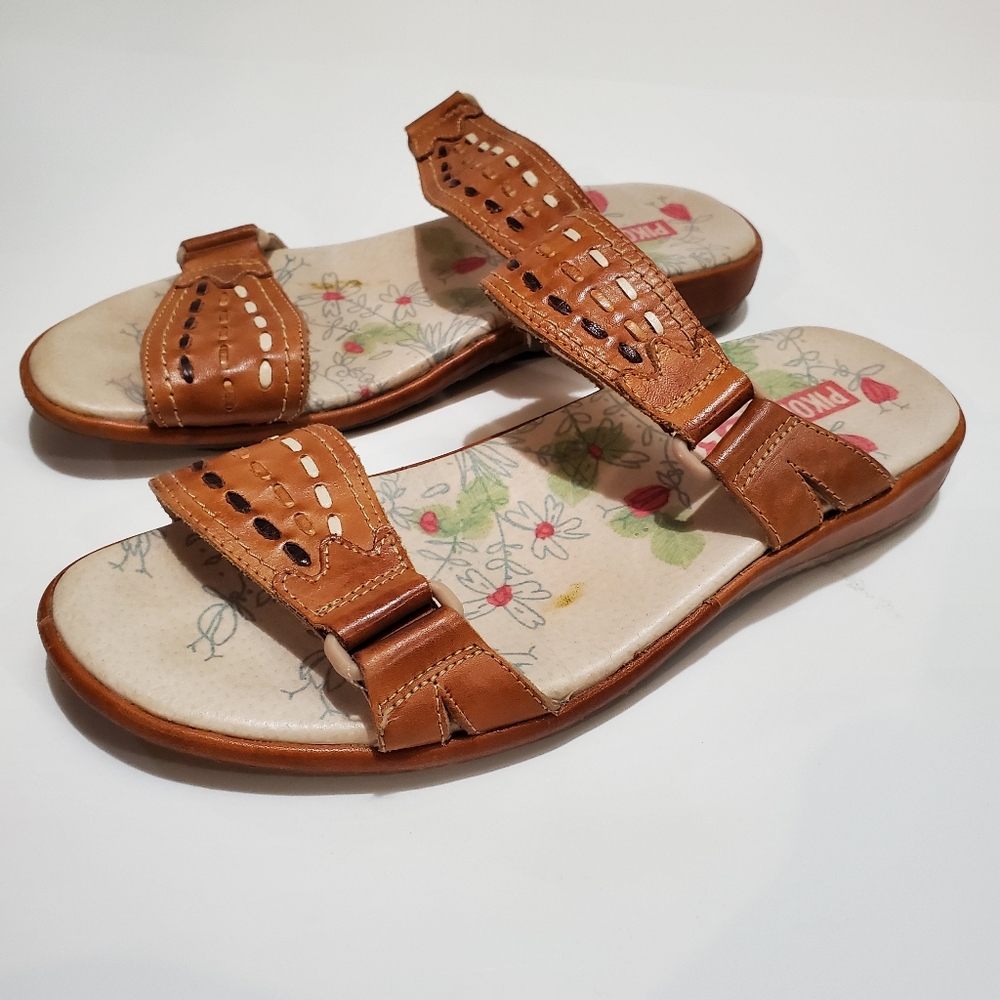 Pikolinos Brandy Tan Brown Leather Slides Sandals Shoes Size 38 EU